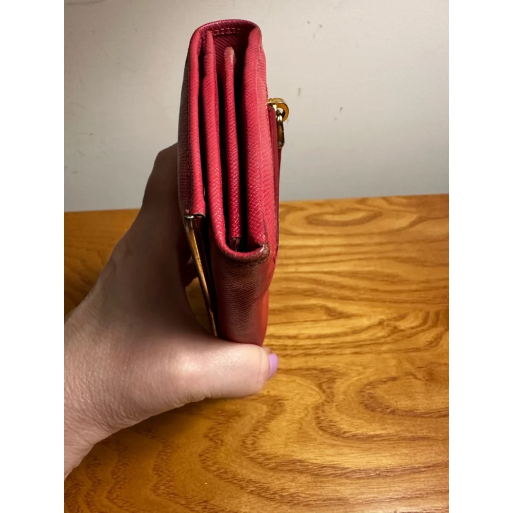 Prada Red Leather Long Flap Wallet